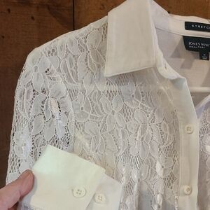 Jones New York White Lace Button-Down Shirt